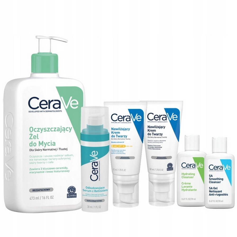 CeraVe Skin Streaming Set for Combination Skin: Gel, Serum, Face Cream x2