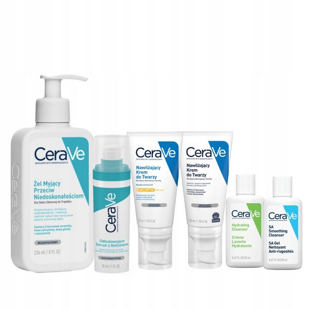 CeraVe Skin Streaming Acne Set: Gel, Serum, Face Cream, SPF50