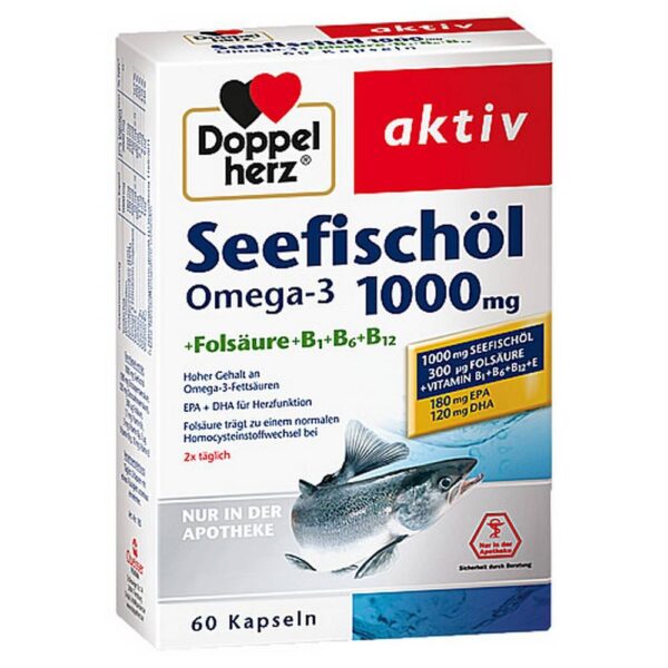 Doppelherz Seefischöl Omega-3 1000 mg + Folic Acid Capsules 60 pcs