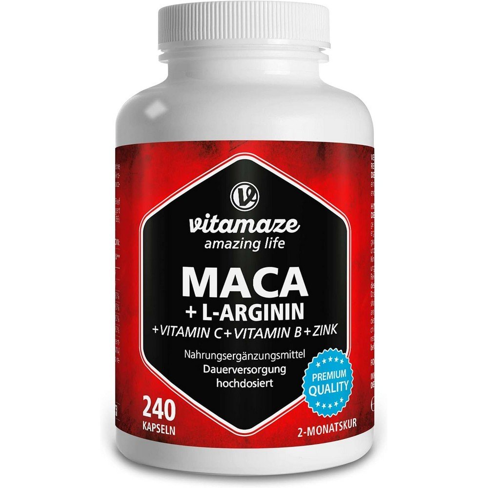 Maca Capsules High Dose 4000 mg + L-Arginine 1800 mg + Vitamins + Zinc – 240 caps