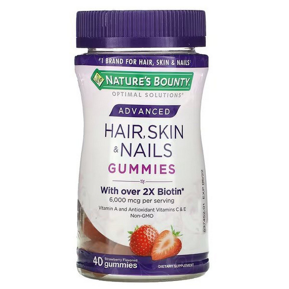 Nature’s Bounty Advanced Hair, Skin & Nails – Strawberry Fruit Gummies, 40 Gummies