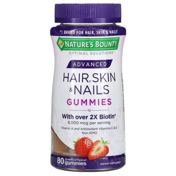 Nature’s Bounty Advanced Hair, Skin & Nails – Strawberry Gummies, 80 Gummies