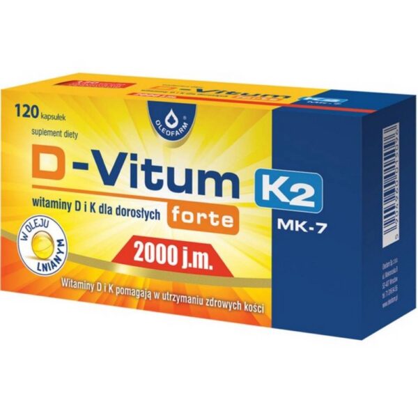 D-Vitum Forte 2000 IE K2 MK-7, vitamins D and K for adults forte, capsules, 60 pieces.