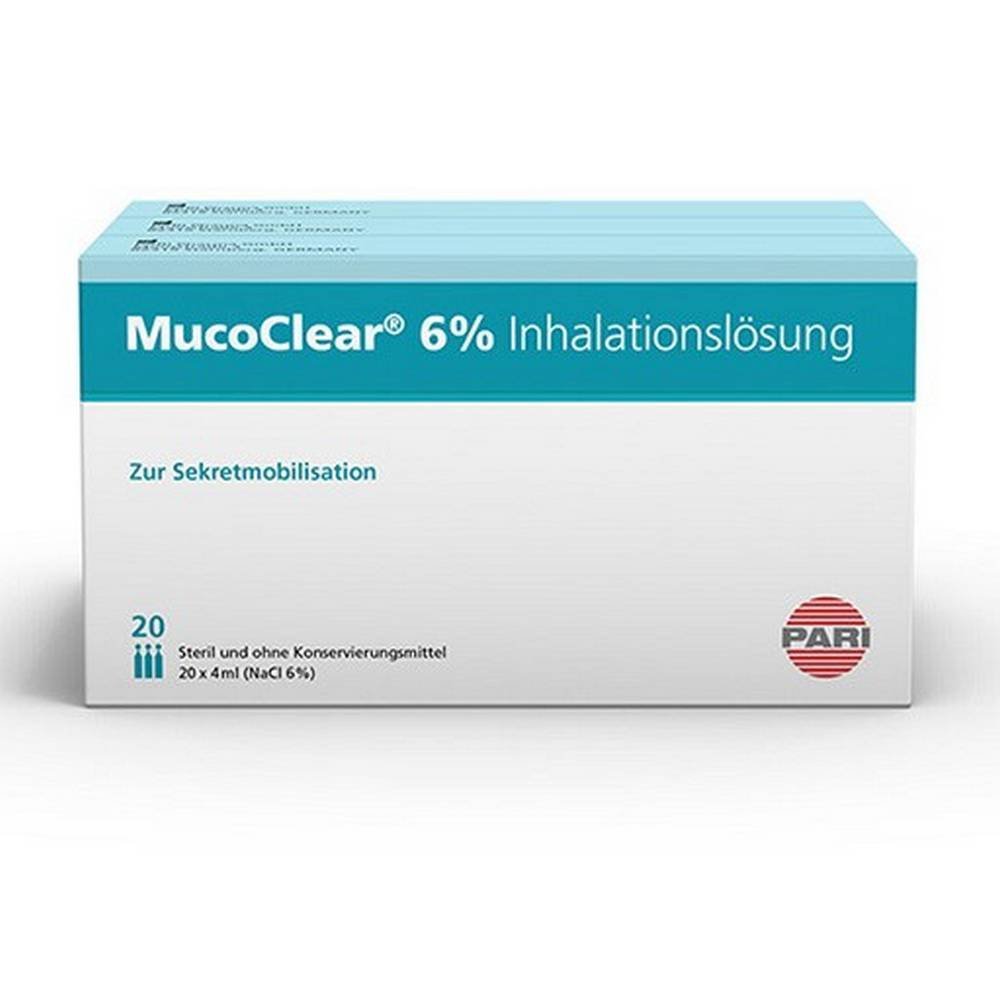 mucoclear 6 nacl inhalationslosung 60x4 ml pari gmbh Mucoclear 6% NaCl Inhalation Solution 60 × 4 ml (Pari GmbH)